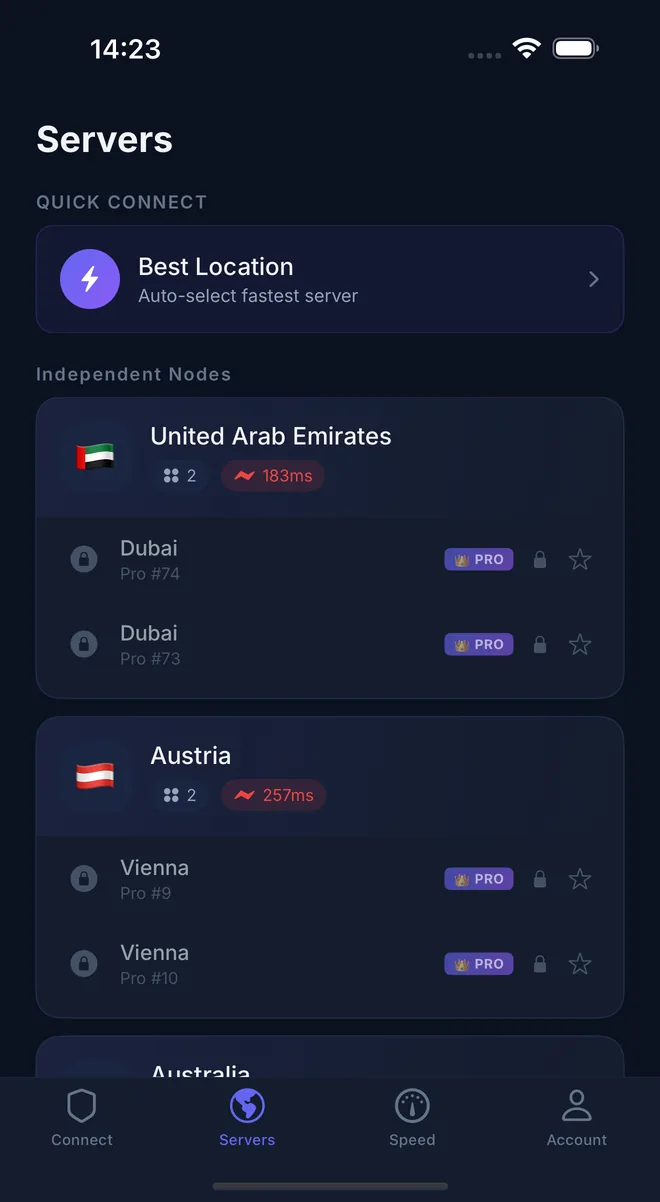 Pekpik server list grouped by country