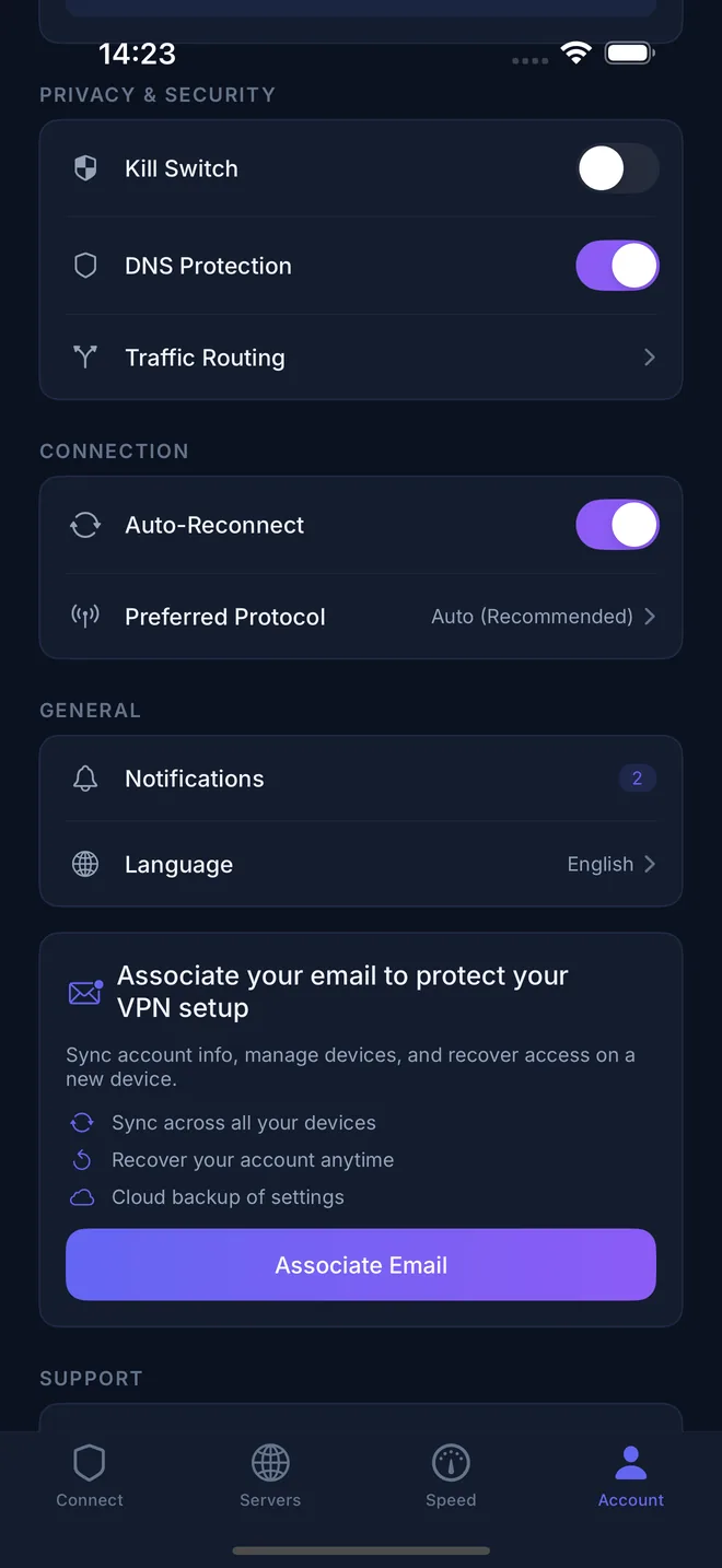 Pekpik settings screen on iPhone